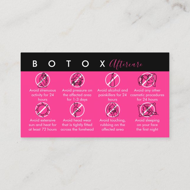 Carte De Visite Instructions de suivi après Botox Rose Néon (Dos)