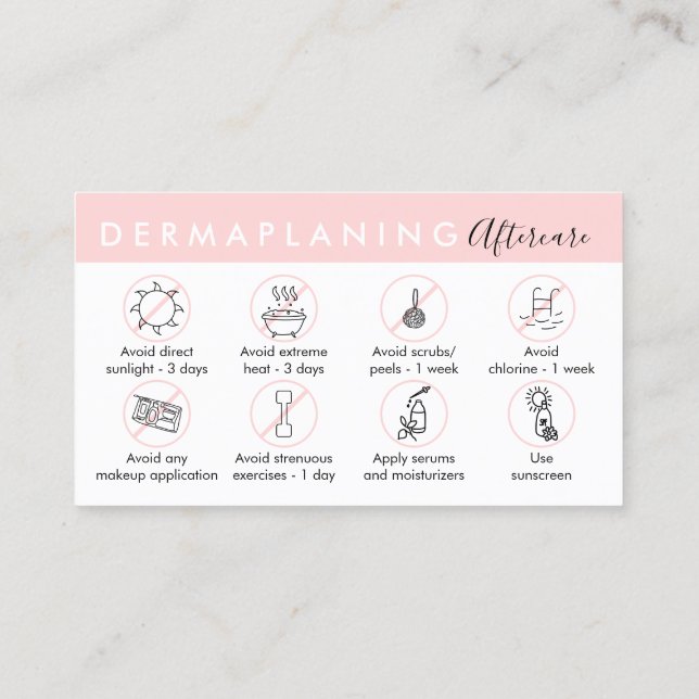 Carte De Visite Instructions de suivi après dermaplaning (Dos)