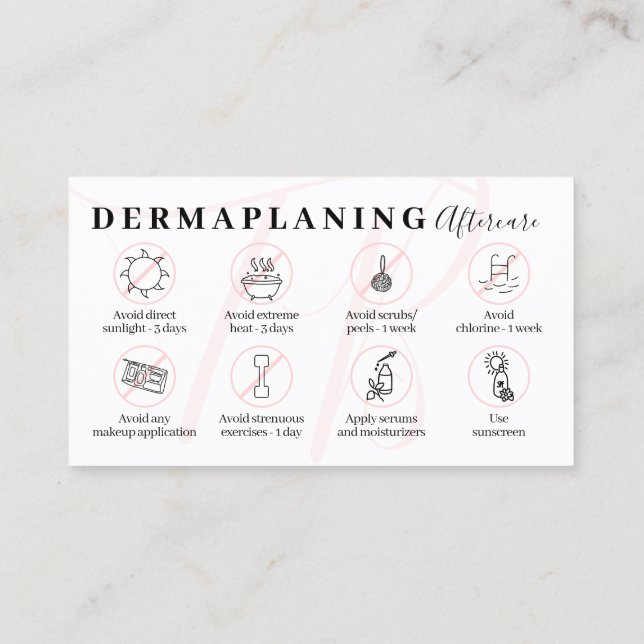 Carte De Visite Instructions de suivi après dermaplaning rose (Dos)