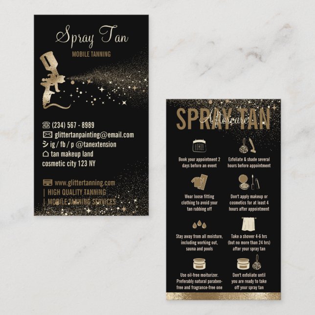Carte De Visite Instructions de suivi après un bronzage en spray (Devant / Derrière)