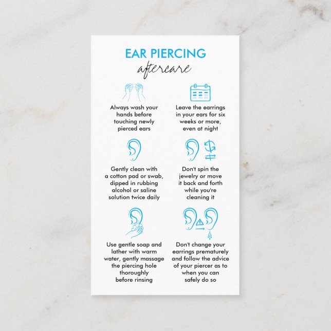 Carte De Visite Instructions de suivi bleu pour les piercings d'or (Dos)