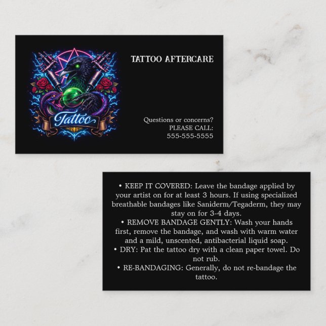 Carte De Visite Instructions de suivi de tatouage (Devant / Derrière)