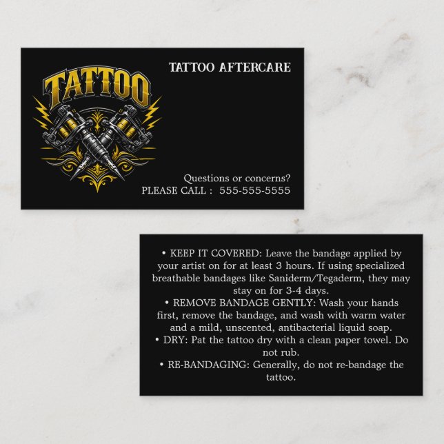 Carte De Visite Instructions de suivi de tatouage (Devant / Derrière)