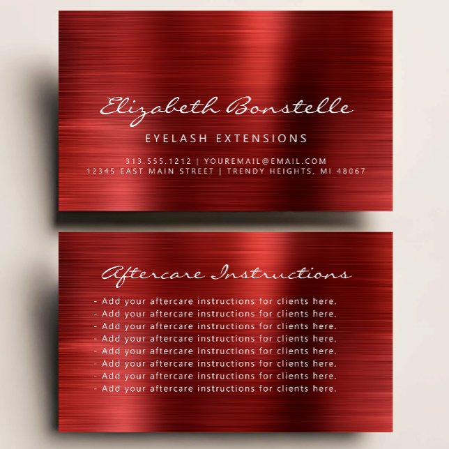 Carte De Visite Instructions de suivi des extensions de cils Rouge (Créateur téléchargé)