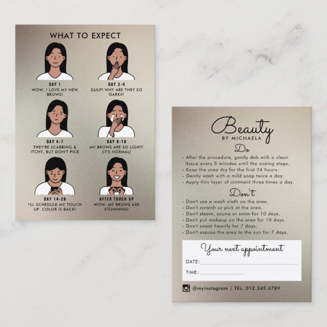 Carte De Visite Instructions de suivi pour les cils/sourcils & Ren (Devant / Derrière)