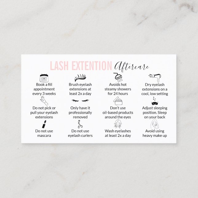 Carte De Visite Instructions de suivi pour les extensions de cils  (Dos)