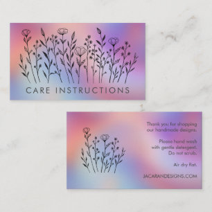 Carte De Visite INSTRUCTIONS D'ENTRETIEN Chic Élégant TieDye Fleur