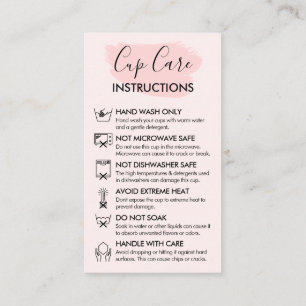 Carte De Visite Instructions d'entretien de la tasse moderne rose
