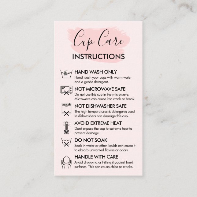 Carte De Visite Instructions d'entretien de la tasse moderne rose (Dos)