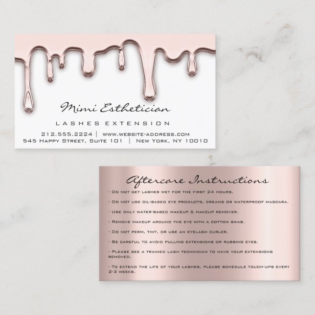 Carte De Visite Instructions d'entretien Lash Rose Gold Drives Lux (Devant / Derrière)