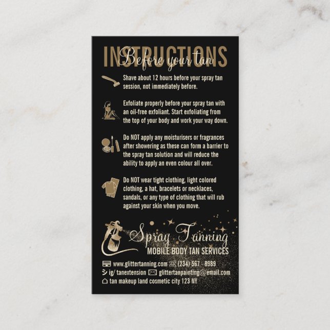 Carte De Visite Instructions Guide de Soins Avant et Après Bronzag (Devant)
