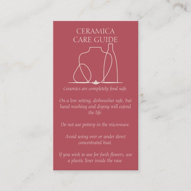 Carte De Visite Instructions pour le vase en poterie pastel rose e (Devant)