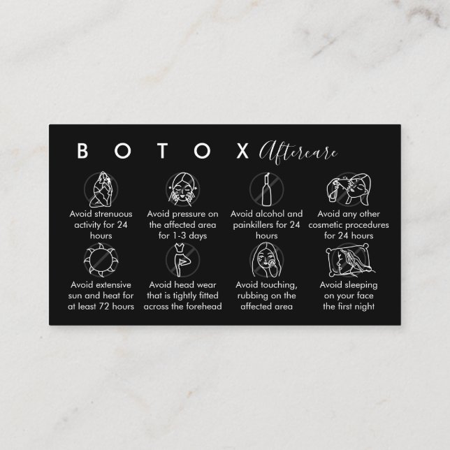 Carte De Visite Instructions pour les soins postérieurs Botox noir (Dos)