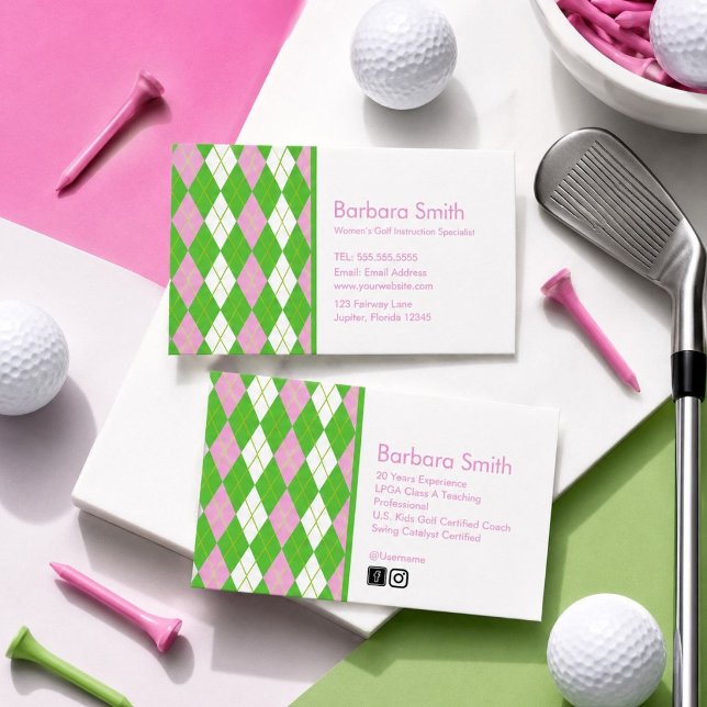 Carte De Visite Instructrice de golf argyle chic professionnelle (Créateur téléchargé)
