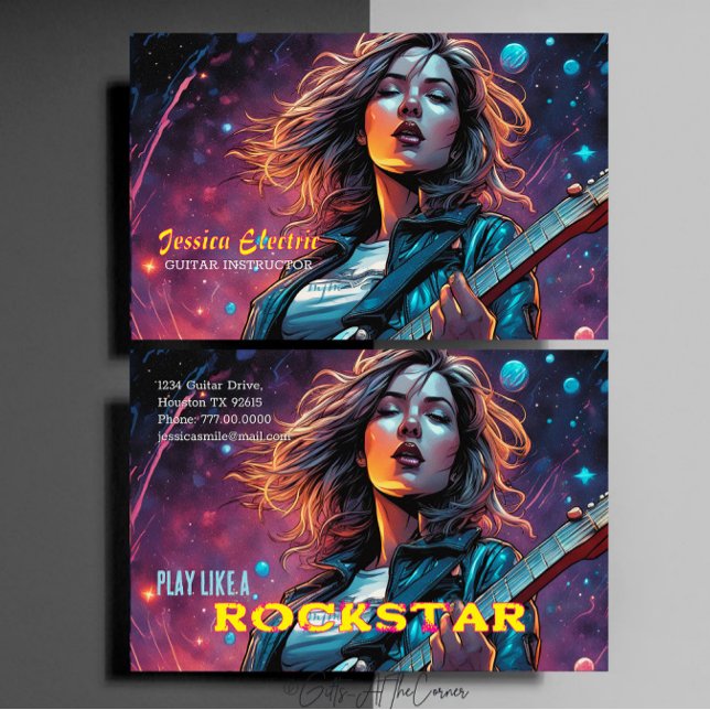 Carte De Visite Instructrice de guitare rock Star féminine (Créateur téléchargé)