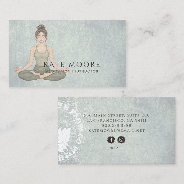 Carte De Visite Instructrice de méditation terreuse Vert sauge (Devant / Derrière)