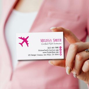 Carte De Visite Instructrice de vol d'avion rose code QR professio