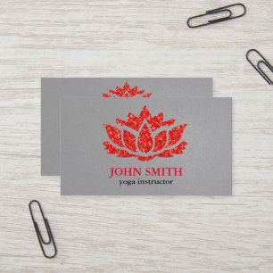 Carte De Visite Instructrice de yoga au lotus rouge blanc minimali