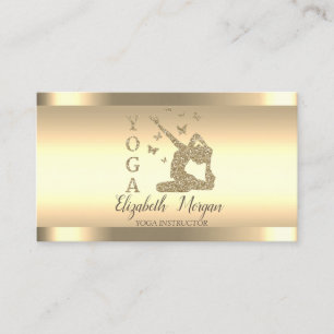 Carte De Visite Instructrice de yoga aux rayures dorées silhouette