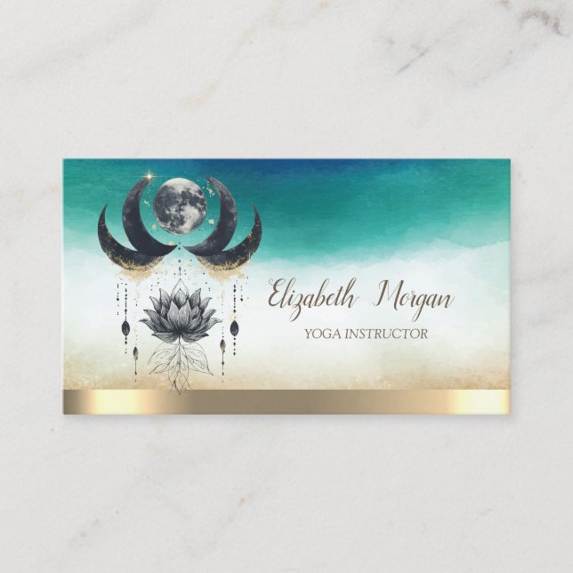 Carte De Visite Instructrice de yoga élégante Lotus Moons (Devant)