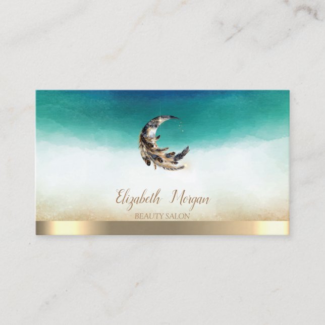 Carte De Visite Instructrice de yoga élégante Moon Feather (Devant)