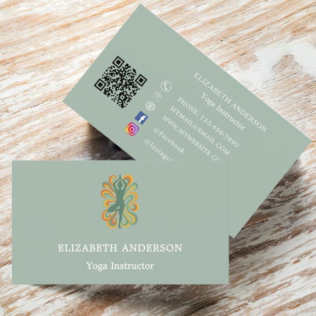 Carte De Visite Instructrice de yoga en or vert sauge (Créateur téléchargé)