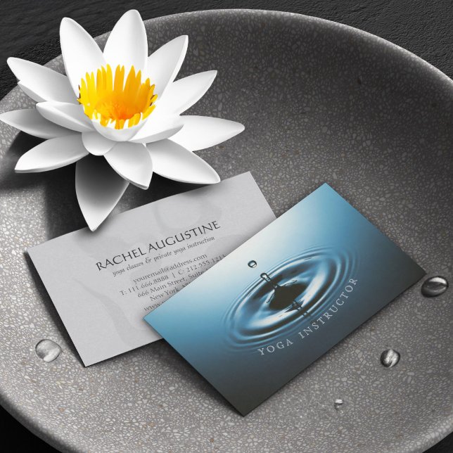Carte De Visite Instructrice de YOGA Goutte d'Eau Bleue Ondulation (Créateur téléchargé)