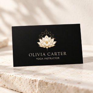 Carte De Visite Instructrice de yoga Lotus noir et or de luxe