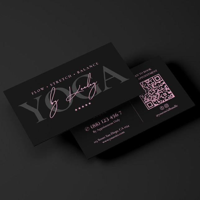 Carte De Visite Instructrice de yoga privée minimale Rose Noir  (Minimal Private Yoga Instructor Black Pink Business Card
)