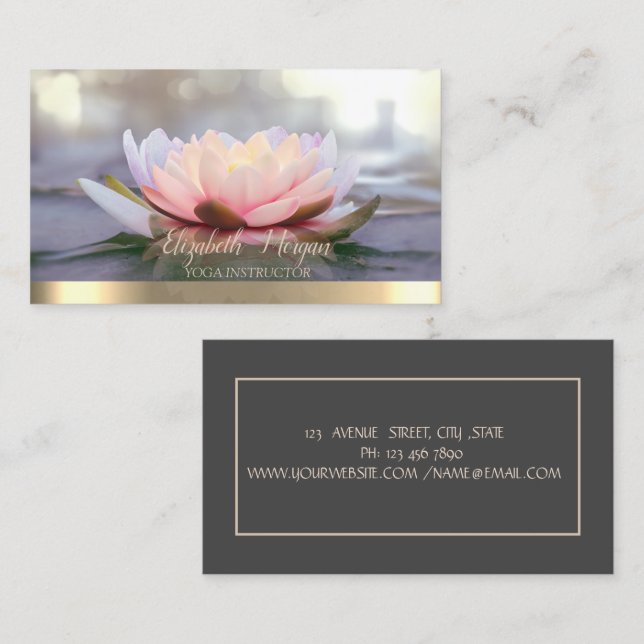 Carte De Visite Instructrice de yoga professionnelle à rayure doré (Devant / Derrière)