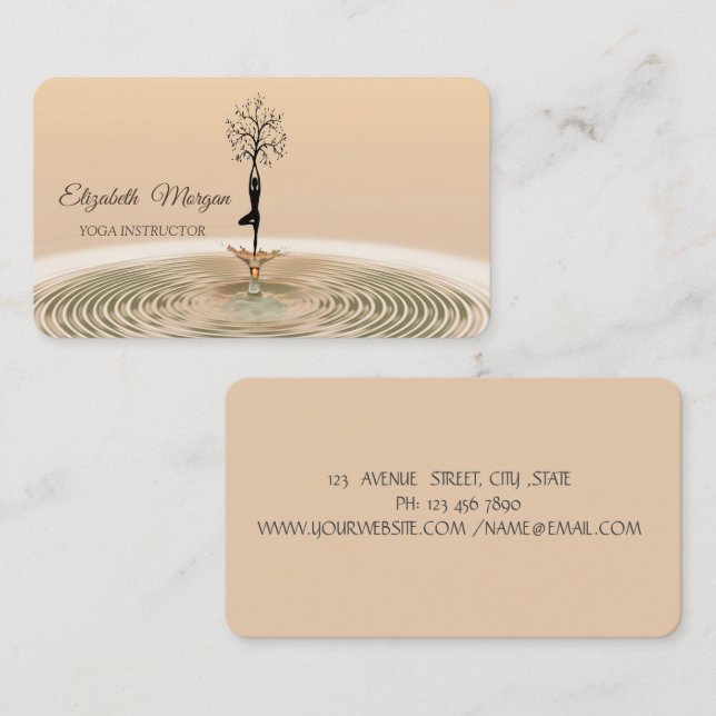 Carte de visite instructrice de yoga sous l'arbre  (Devant / Derrière)