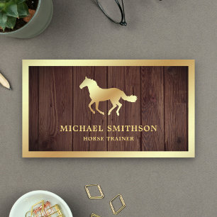 Carte De Visite Instructrice d'équitation en bois rustique avec fe