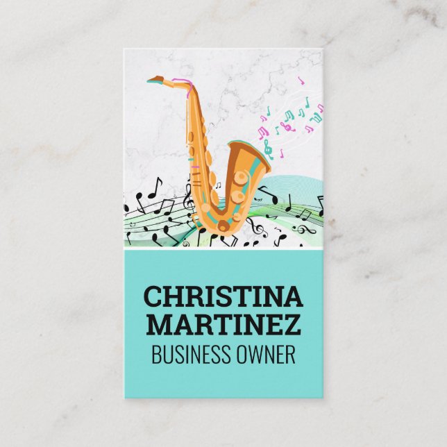 Carte De Visite Instrument saxophone | Notes musicales (Devant)