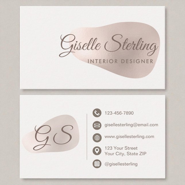 Carte De Visite Intérieur Designer Rose Gold Foil Blush Abstrait (Créateur téléchargé)