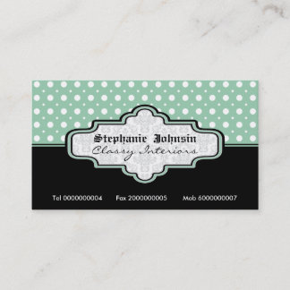 Carte De Visite Intérieurs de pois blanc vert menthe noire