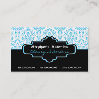 Carte De Visite Intérieurs noirs turquoise blanc damassé