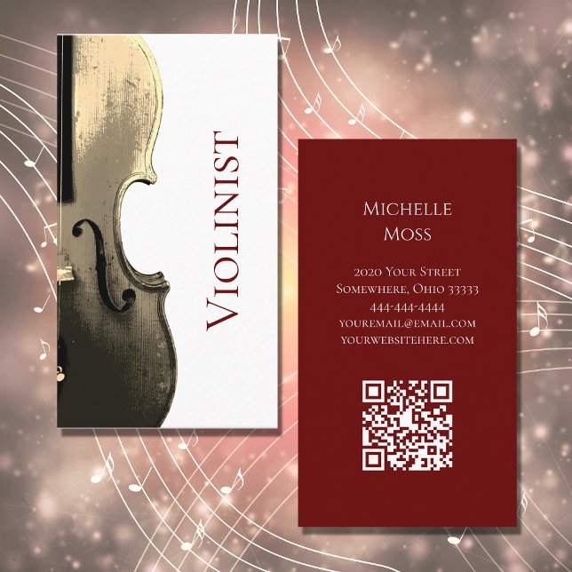 Carte De Visite Interprète de violon musical QR code élégant (Créateur téléchargé)