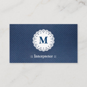 Carte De Visite Interprète - Motif bleu Monogramme dentelle