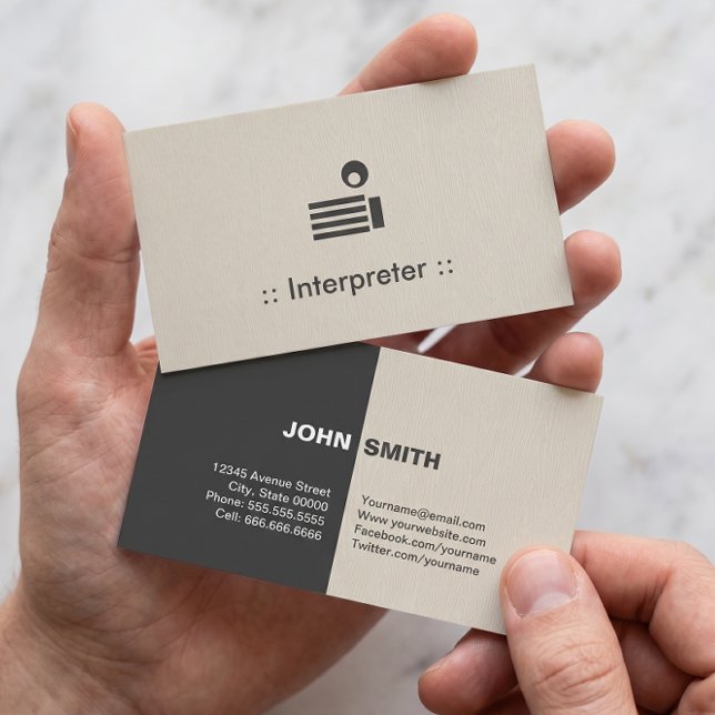 Carte De Visite Interprète Simple Élégant Professionnel (Créateur téléchargé)
