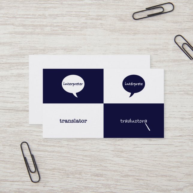 Carte De Visite Interprète/Traductrice Anglais - Espagnol Féminin (Devant/Arrière en situation)