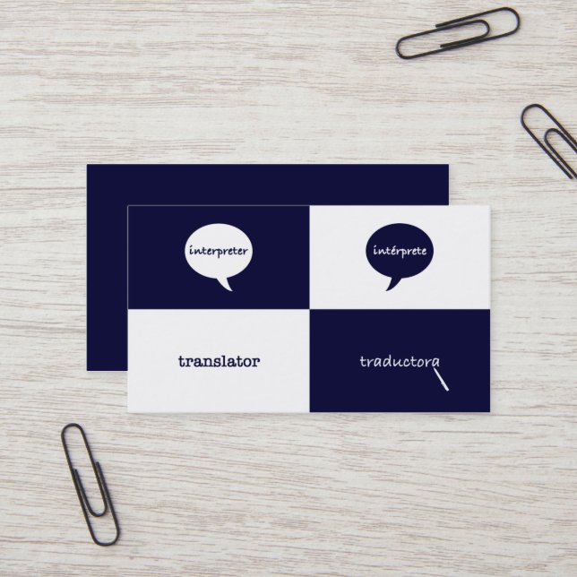 Carte De Visite Interprète/Traductrice Anglais - Espagnol Féminin (Devant/Arrière en situation)