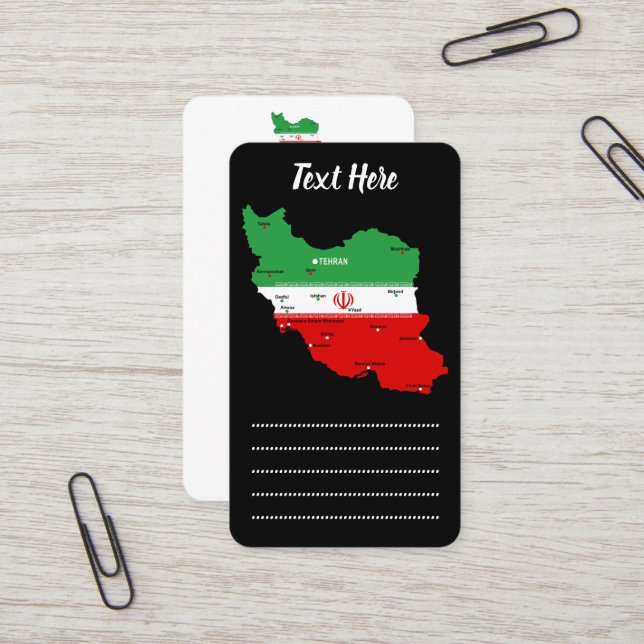 Carte De Visite Iran Map with Flag and Emblem (Devant/Arrière en situation)