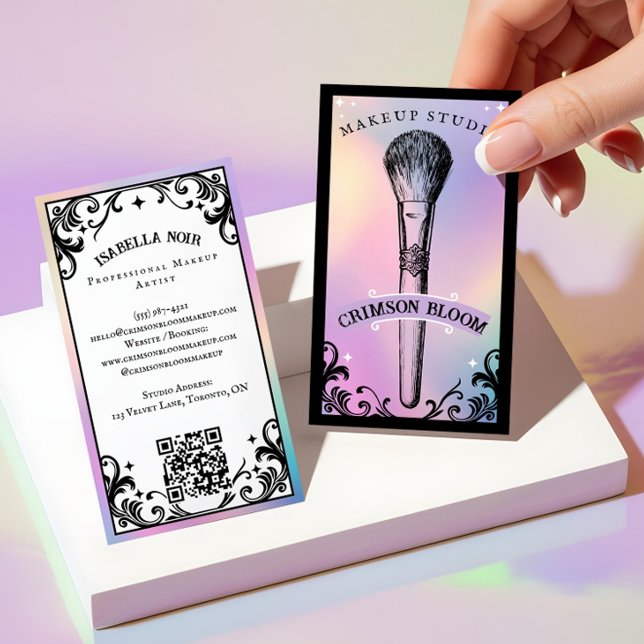 Carte De Visite Iridescent holographic Beauty Makeup Studio Luxury (Iridescent holographic Beauty Makeup Studio Luxury Business Card)