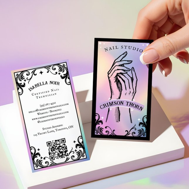 Carte De Visite Iridescent holographic Beauty Nail Salon Luxury (Iridescent holographic Beauty Nail Salon Luxury Business Card)