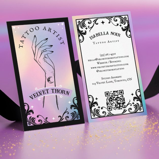 Carte De Visite Iridescent Holographic Gothic Body Tattoo Artist (Iridescent Holographic Gothic Body Tattoo Artis Business Card)
