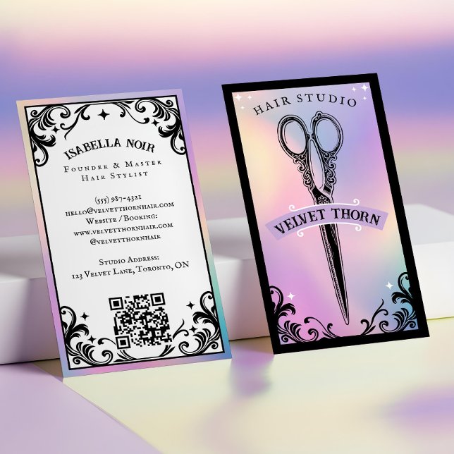Carte De Visite Iridescent holographic Hair Stylist Beauty Salon (Iridescent holographic Hair Stylist Beauty Salon Business Card)