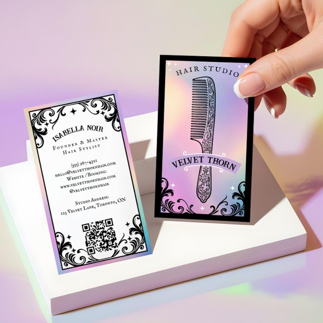 Carte De Visite Iridescent holographic Hair Stylist Beauty Salon (Iridescent holographic Hair Stylist Beauty Salon Business Card)