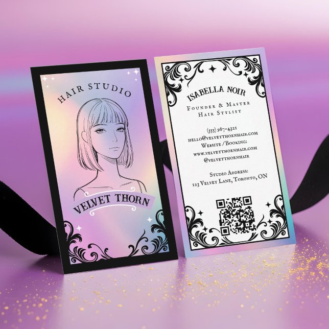 Carte De Visite Iridescent holographic Hair Stylist Beauty Salon (Iridescent holographic Hair Stylist Beauty Salon Business Card)
