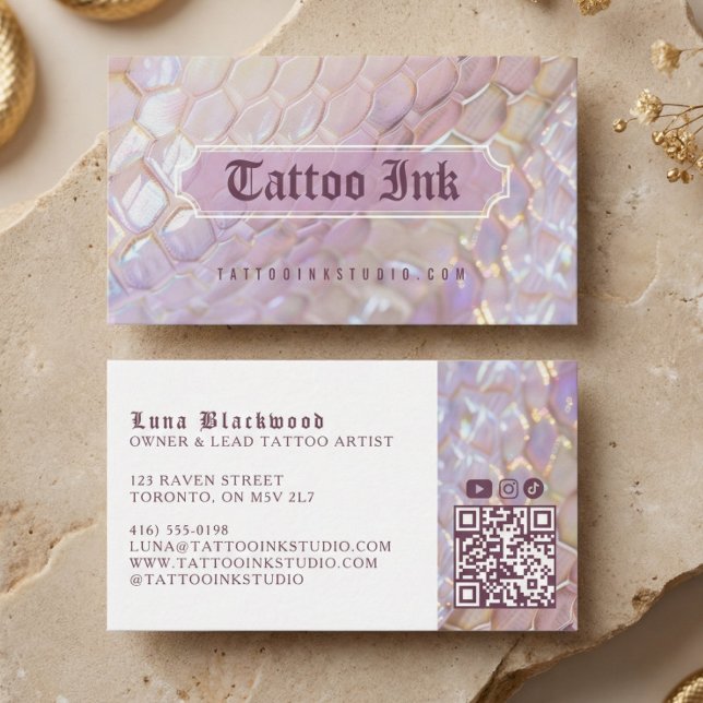 Carte De Visite Iridescent Holographic Snake Scale Gothic Tattoo (Iridescent Holographic Snake Scale Gothic Tattoo Business Card)