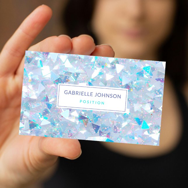Carte De Visite Iridescente Blue Confetti Parties scintillant Mode (Créateur téléchargé)